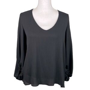 Tyche Black Boho Sheer V-neck Long Sleeve Top Size Small